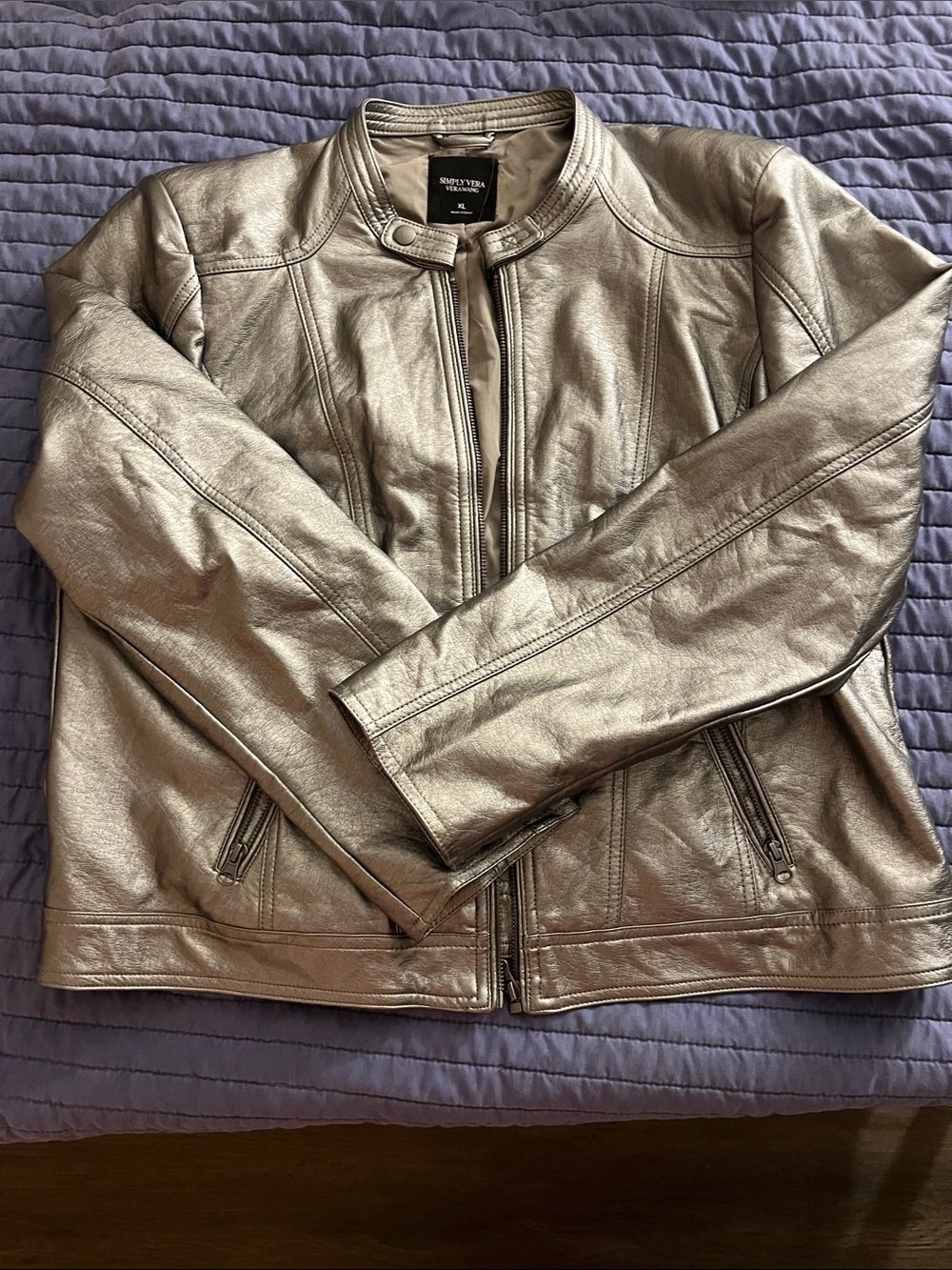 Simply Vera Vera Wang Metallic Silver Faux Leather Moto Jacket